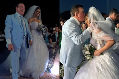 Amado Batista oficializa união religiosa com modelo 50 anos mais nova