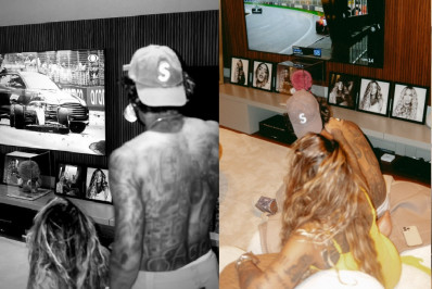 Irmã de Neymar assiste ao GP da Austrália pela TV com Gabigol