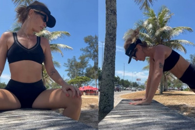 Juliana Didone mostra treino em praia: 'Me arrastando'