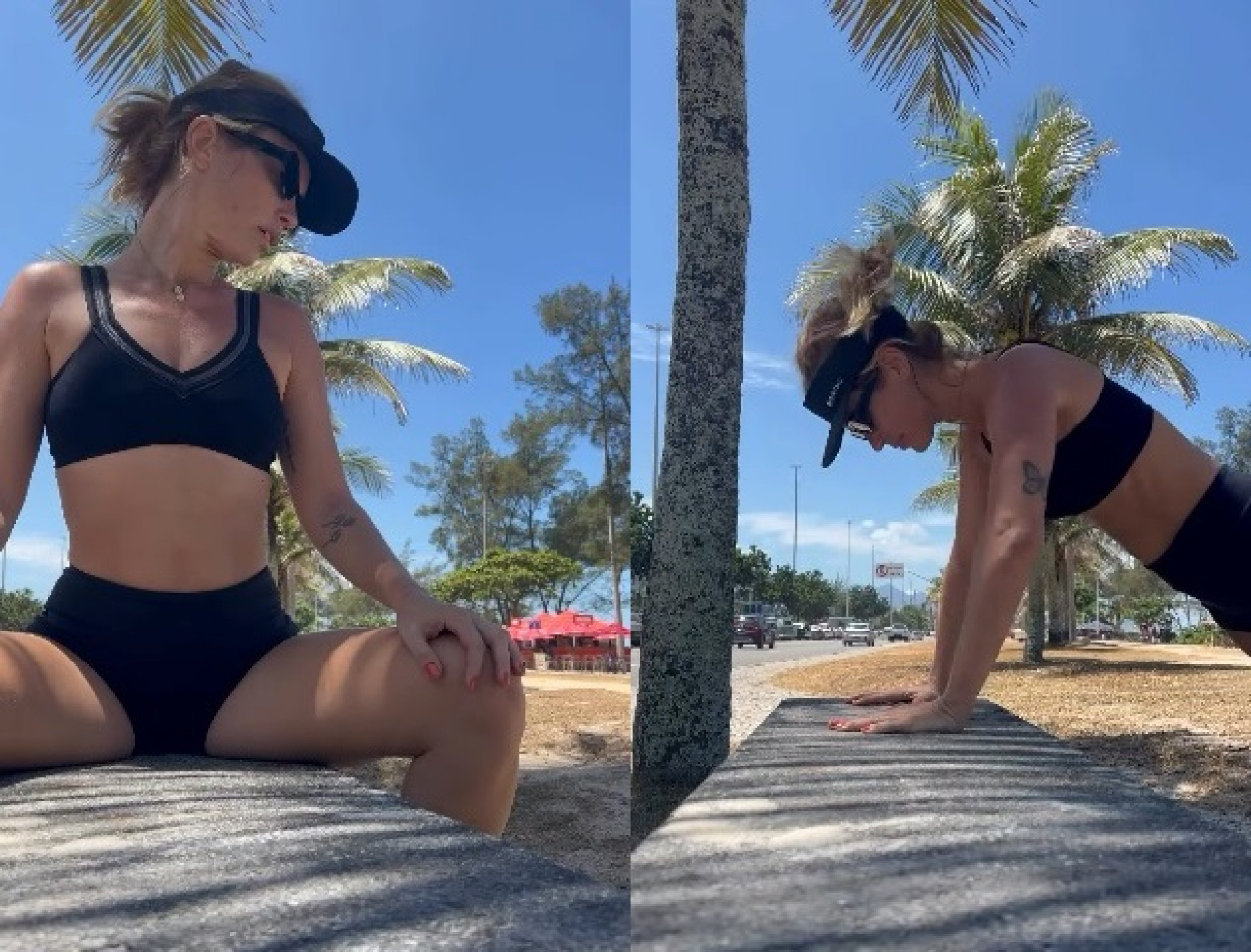 Juliana Didone praticou exercícios na praia - Reprodução