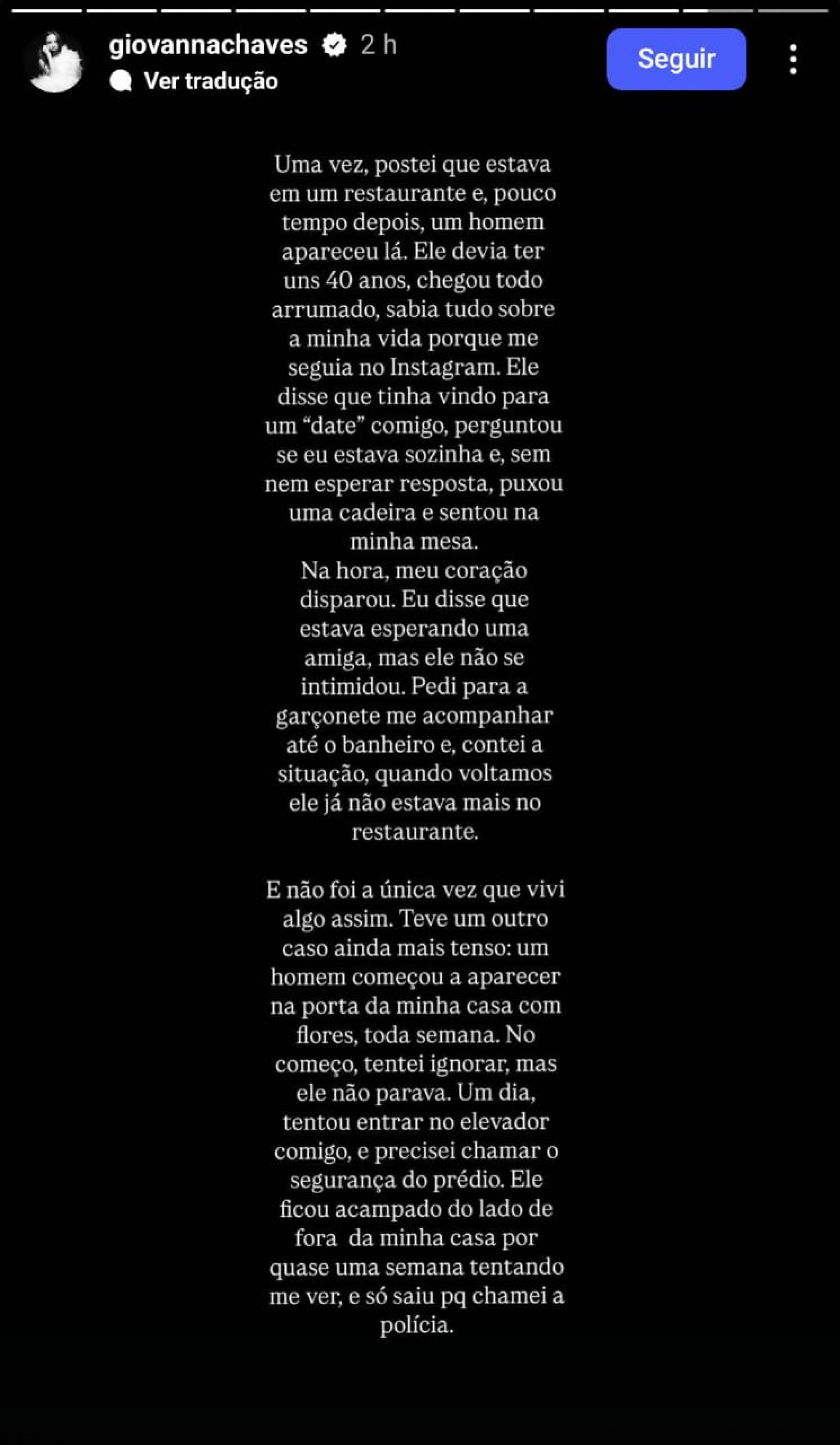 Giovanna Chaves relata perseguição de stalker e faz alerta sobre 'perigos da exposição na internet' - Reprodução / Instagram