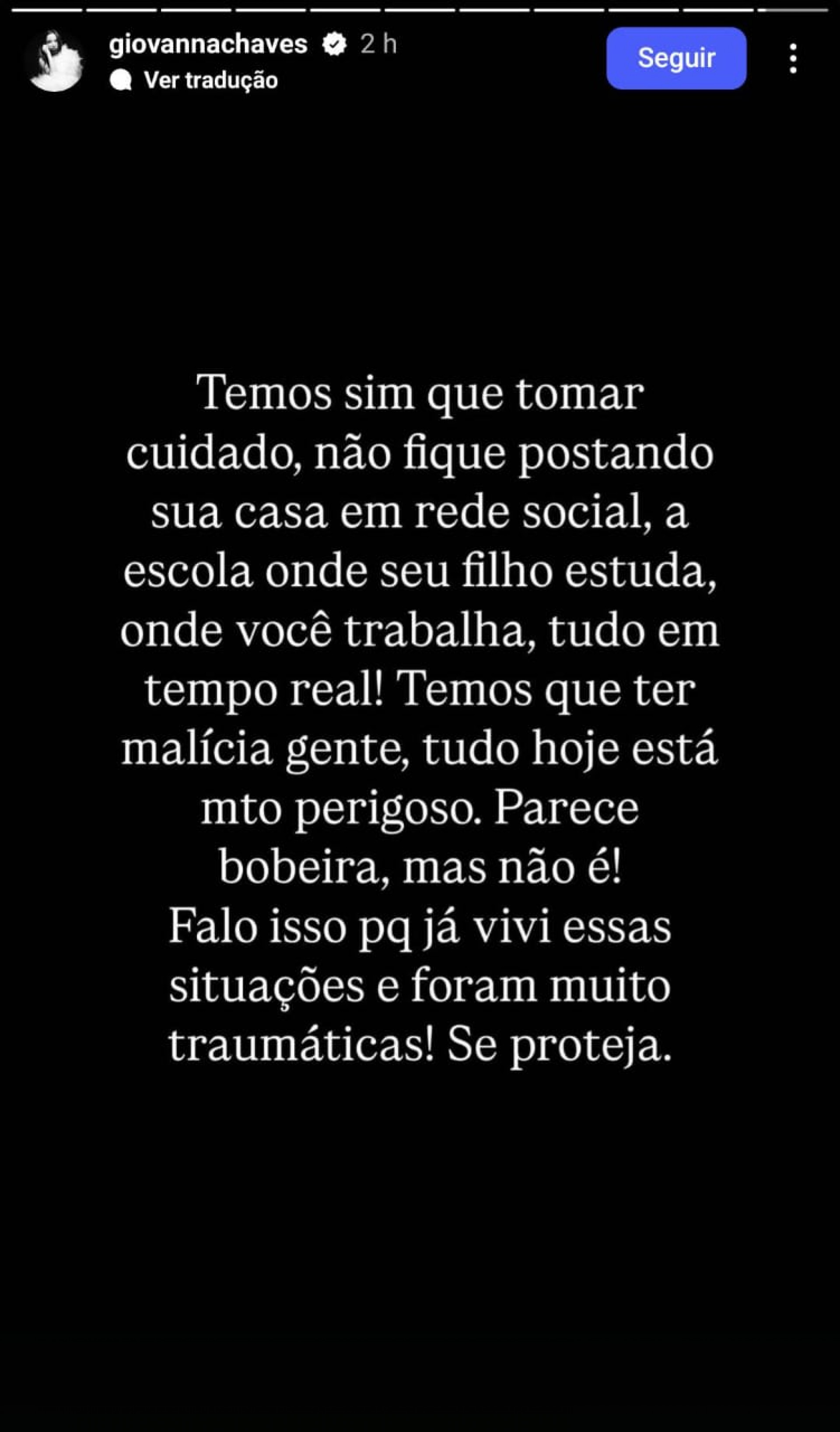Giovanna Chaves faz alerta sobre 'perigos da exposição na internet' - Reprodução / Instagram