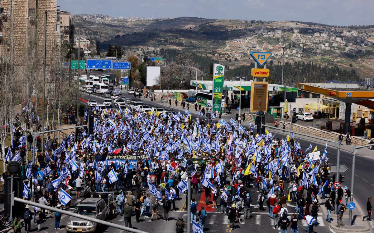 Primeiro ministro israelense foi o principal alvo do protesto - Menahem Kahana/AFP