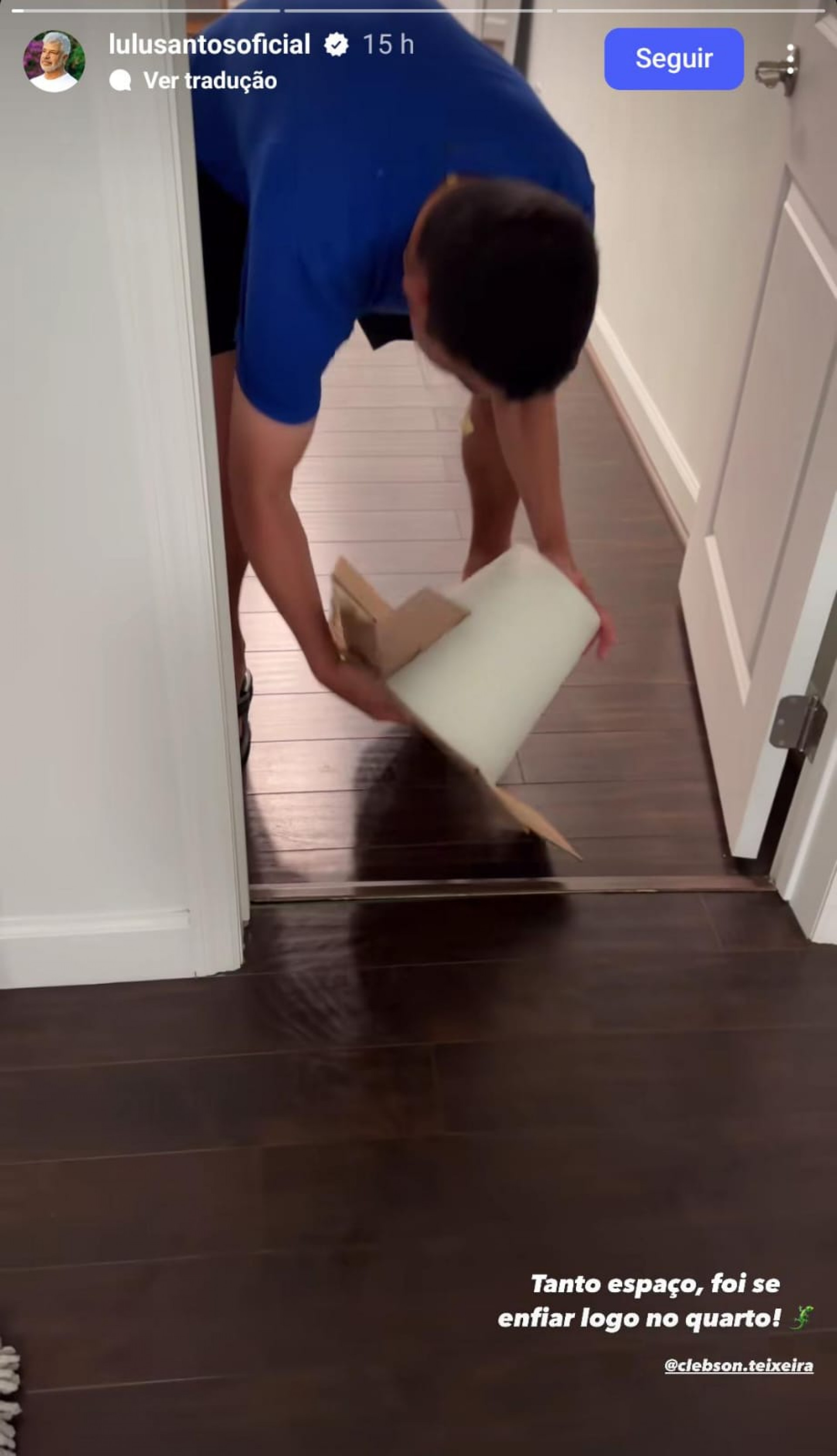 Lulu Santos mostra o marido, Clebson Teixeira, retirando lagarto que invadiu a residência do casal - Reprodução de vídeo / Instagram