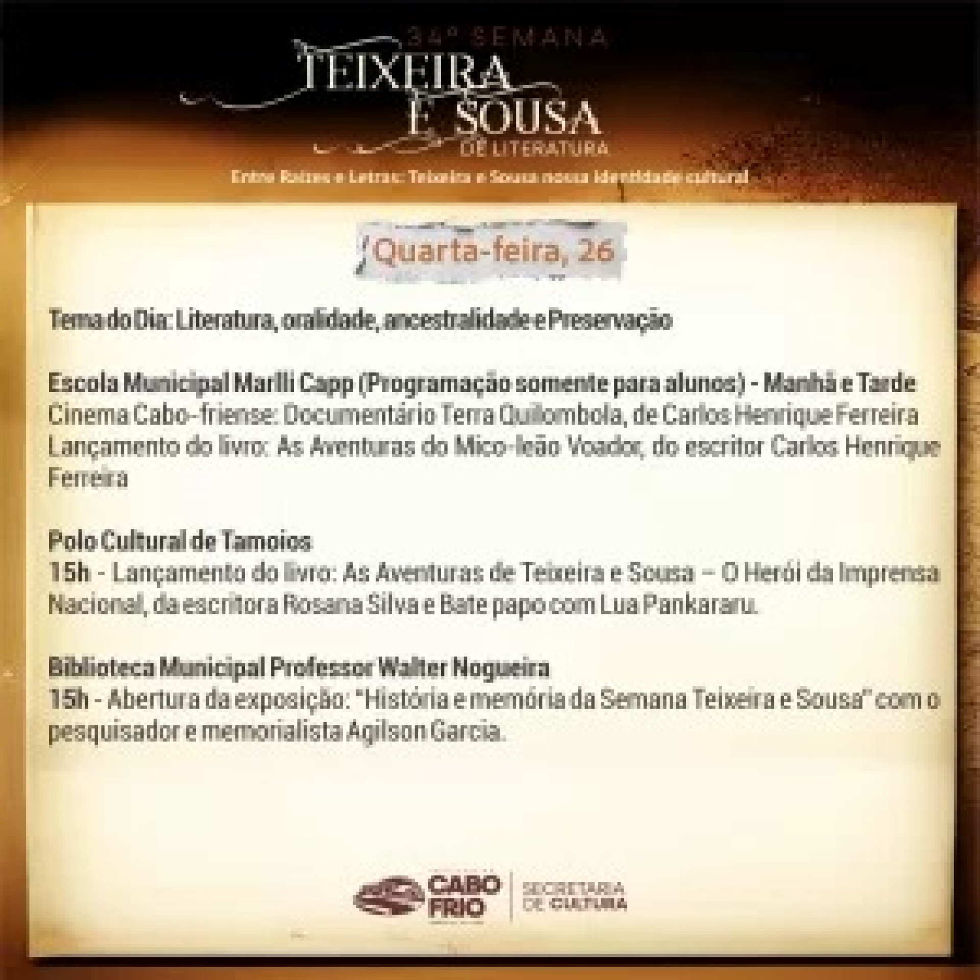 Programa&ccedil;&atilde;o da 34&ordf; edi&ccedil;&atilde;o da Semana Teixeira e Sousa - Ascom 