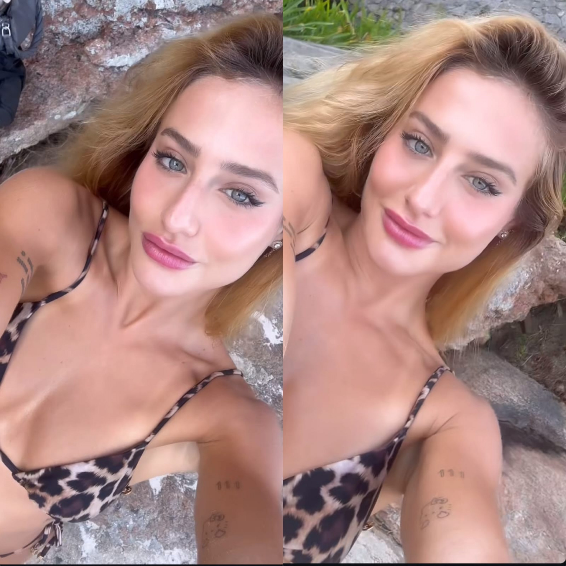 Bruna Griphao posa com biquíni de oncinha em praia - Reprodução de vídeo / Instagram