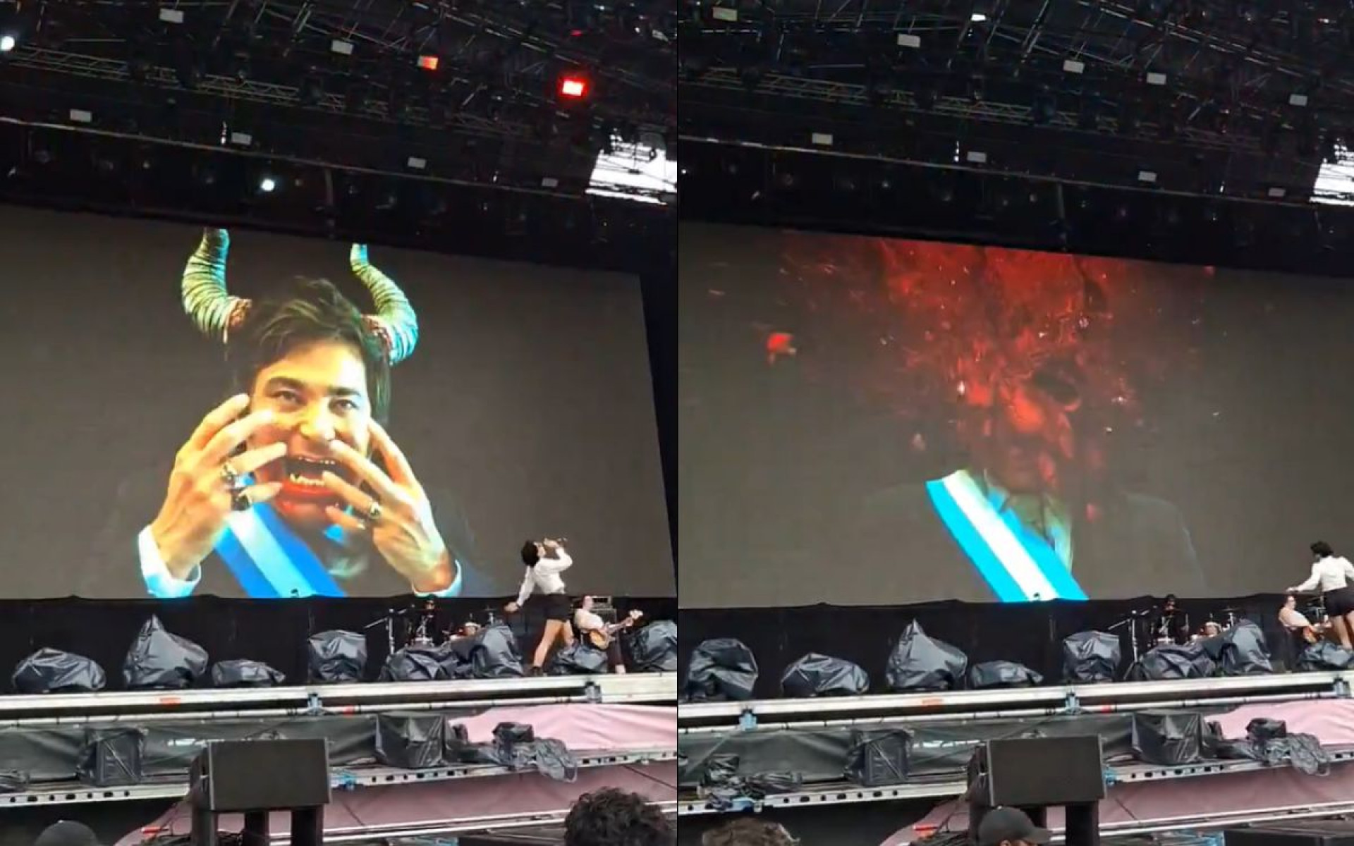 Banda Dum Chica transforma presidente da Argentina, Javier Milei, em demônio no Lollapalooza - Reprodução / X