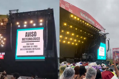 Com chuva e raios, Lollapalooza exibe aviso para público se afastar de estruturas metálicas