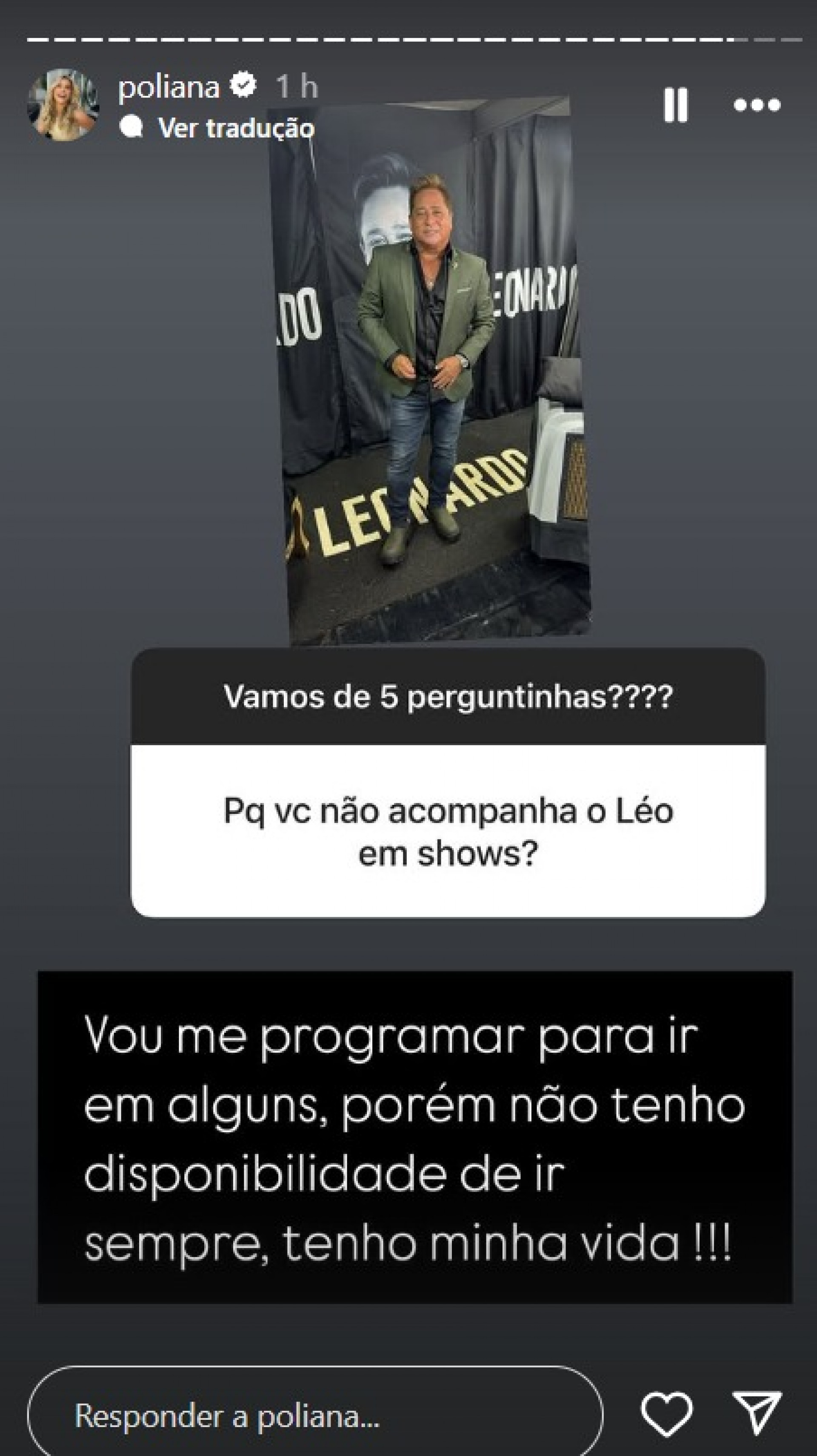 Poliana Rocha explica motivo de não acompanhar Leonardo em shows  - Reprodução Instagram