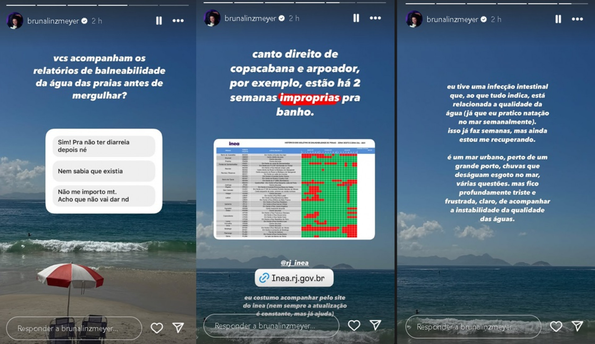 Bruna Linzmeyer faz alerta sobre o mar do Rio após receber diagnóstico - Reprodução / Instagram 