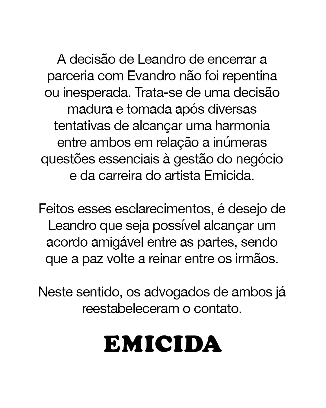 Segunda parte do comunicado divulgado por Emicida  - Reprodução/Instagram