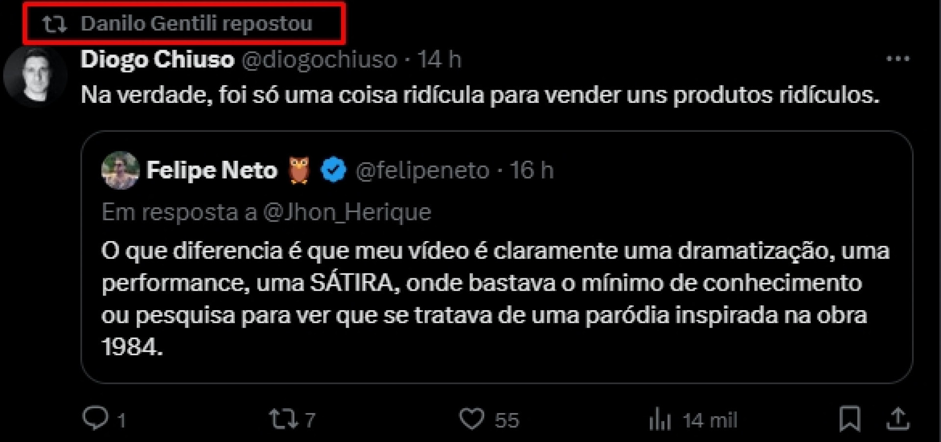 Print tiradodo perfil de Danilo Gentili na X - Reprodu&ccedil;&atilde;o/X