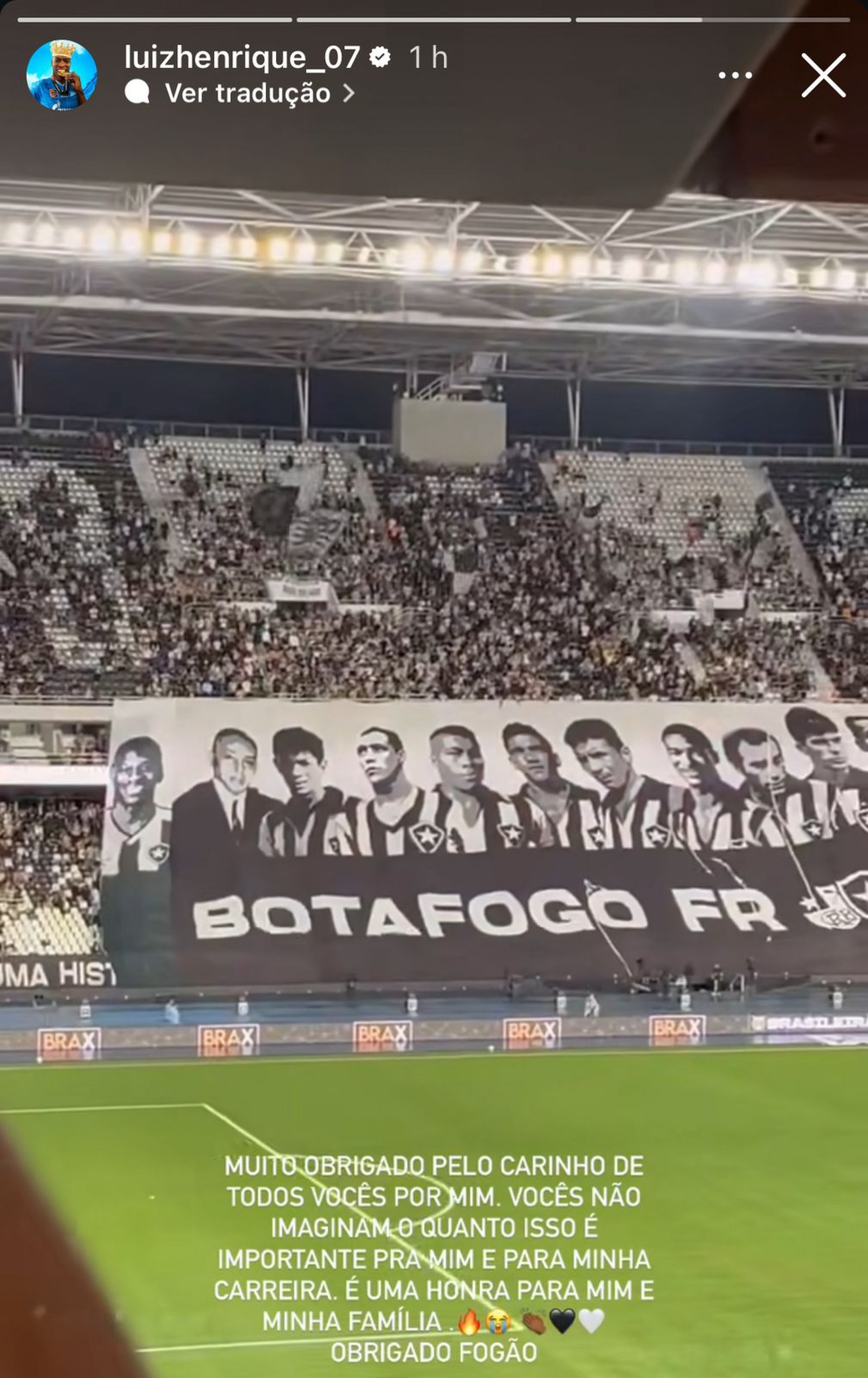 Luiz Henrique agradeceu a homenagem da torcida do Botafogo - Reprodução/Instagram @luizhenrique_07