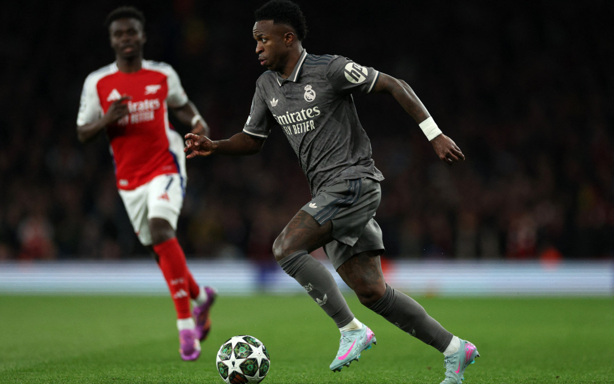 Vini Jr teve atuação apagada contra o Arsenal na Liga dos Campeões