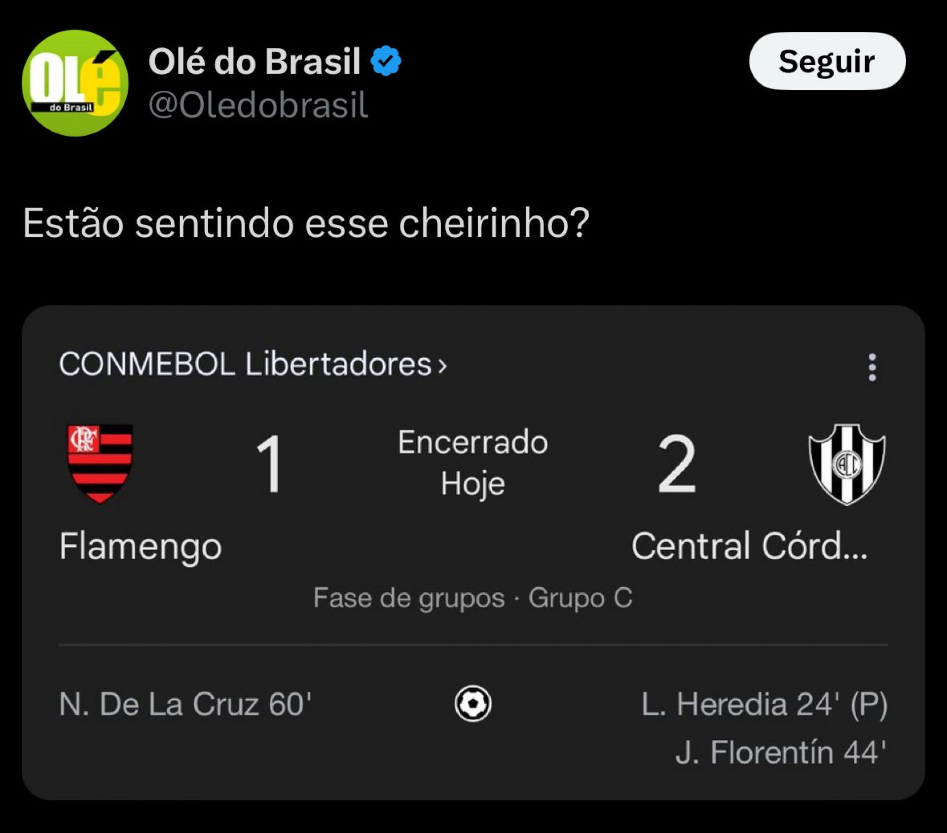 O Flamengo perdeu para o Central Córdoba - Reprodução