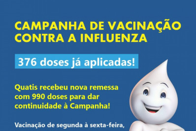 Quatis recebe nova remessa de 990 doses para continuação da Campanha de Vacinação contra a Gripe (Influenza)