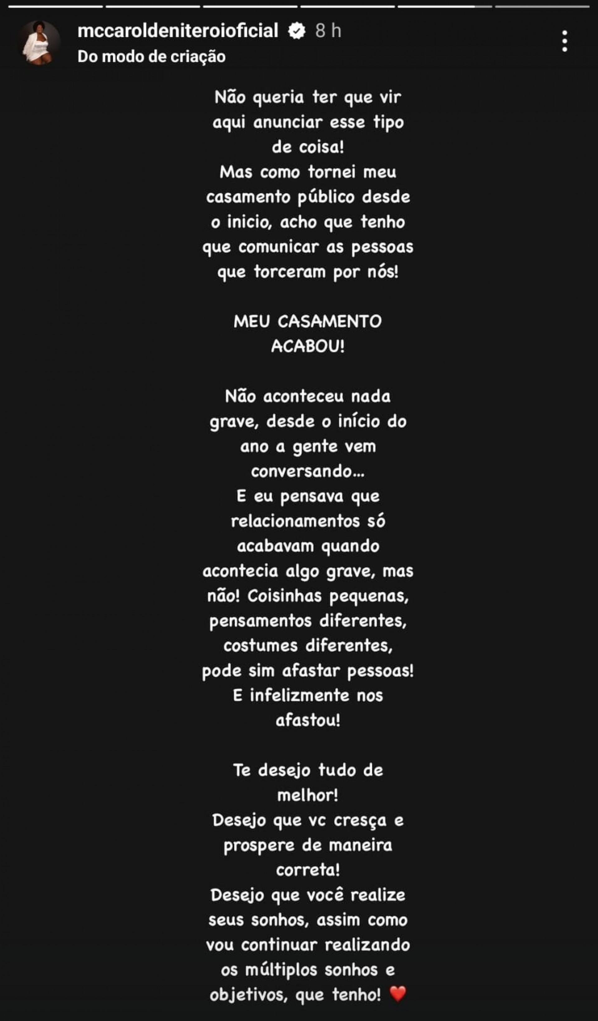 MC Carol anuncia fim do casamento com Cosme Santiago - Reprodução / Instagram