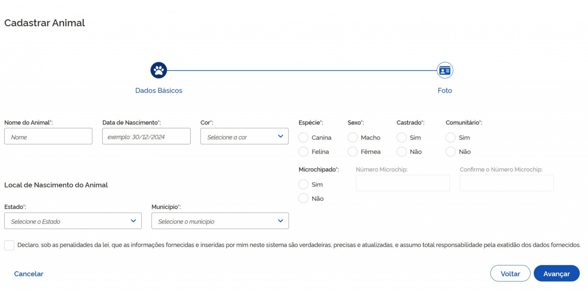 Passo a passo para cadastro de pets no SinPatinhas - Reprodução / SinPatinhas