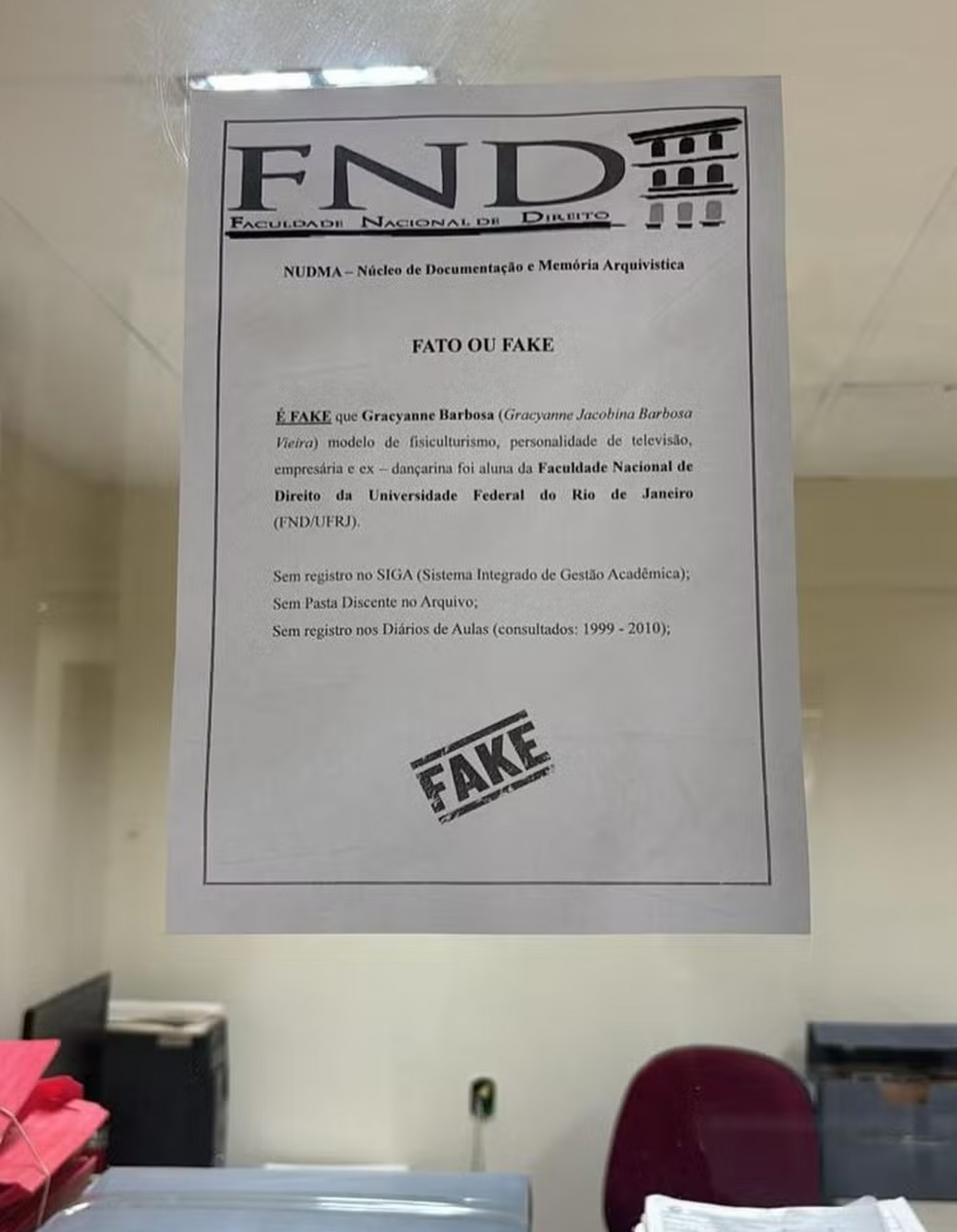 Comunicado emitido pelo N&uacute;cleo de Documenta&ccedil;&atilde;o e Mem&oacute;ria Arquiv&iacute;stica da UFRJ - Reprodu&ccedil;&atilde;o