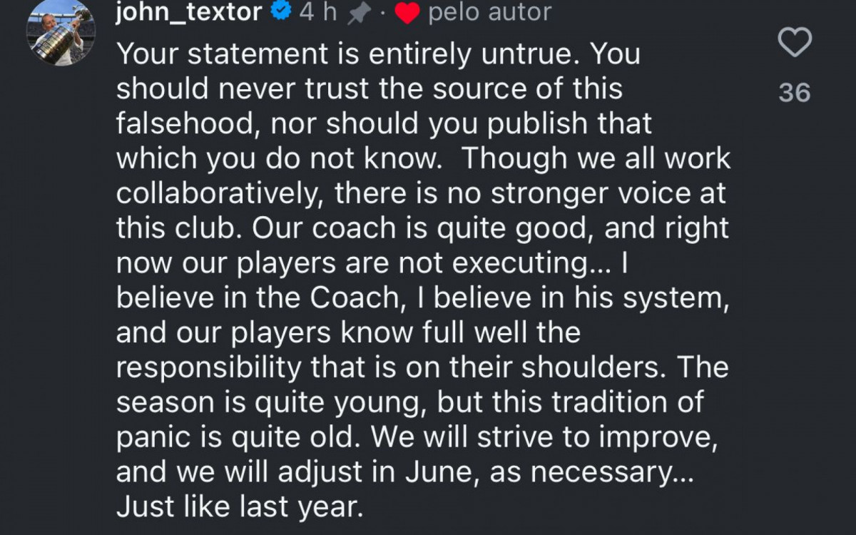 Comentário de John Textor no Instagram