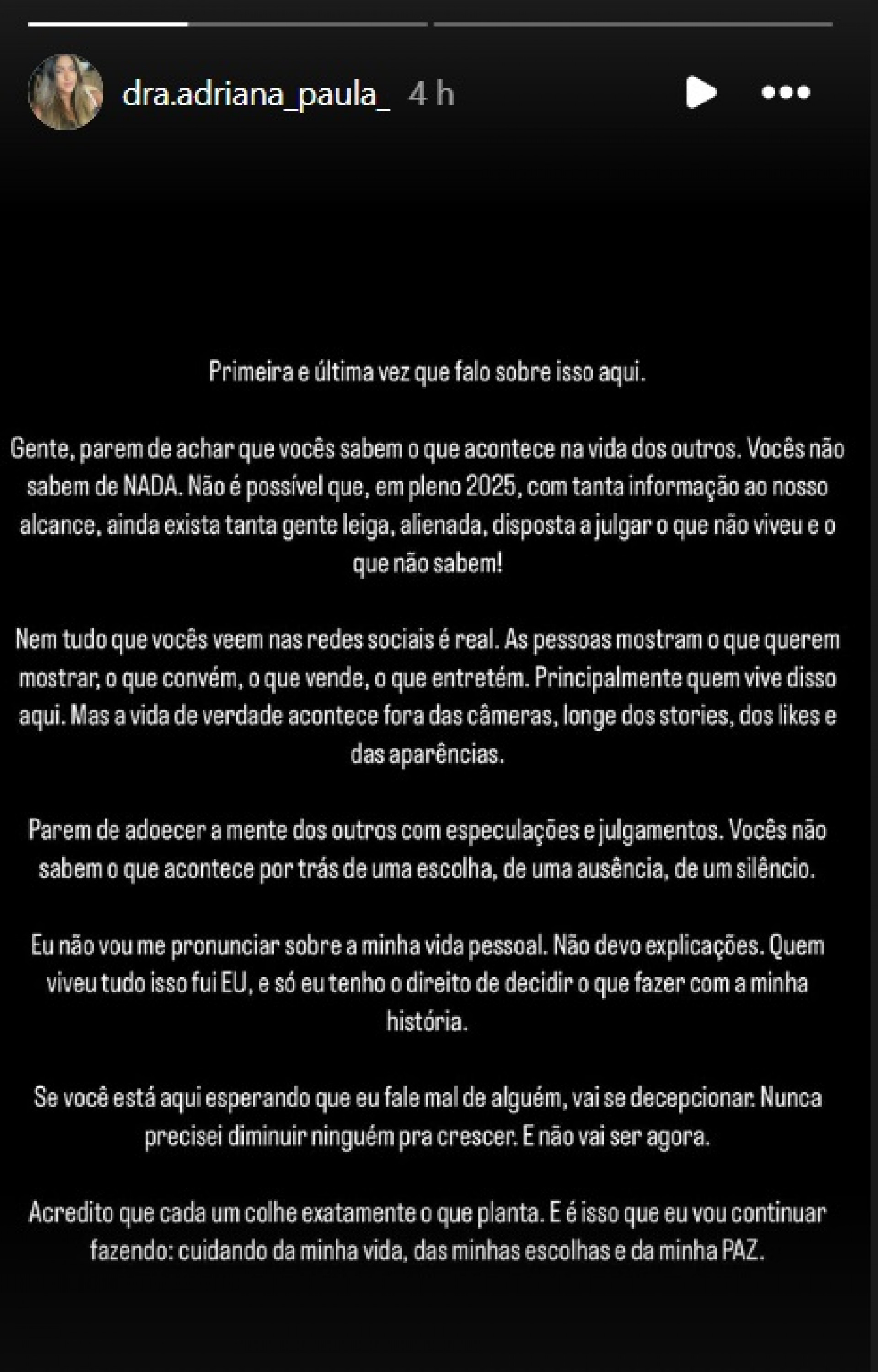 Adriana Paula, ex de Davi, publica desabafo em rede social - Reprodução do Instagam