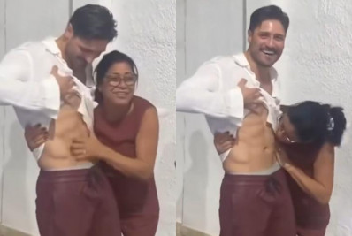 Vídeo! Delma beija barriga sarada de Daniel Rocha, namorado de Vitória Strada: 'Gostoso'