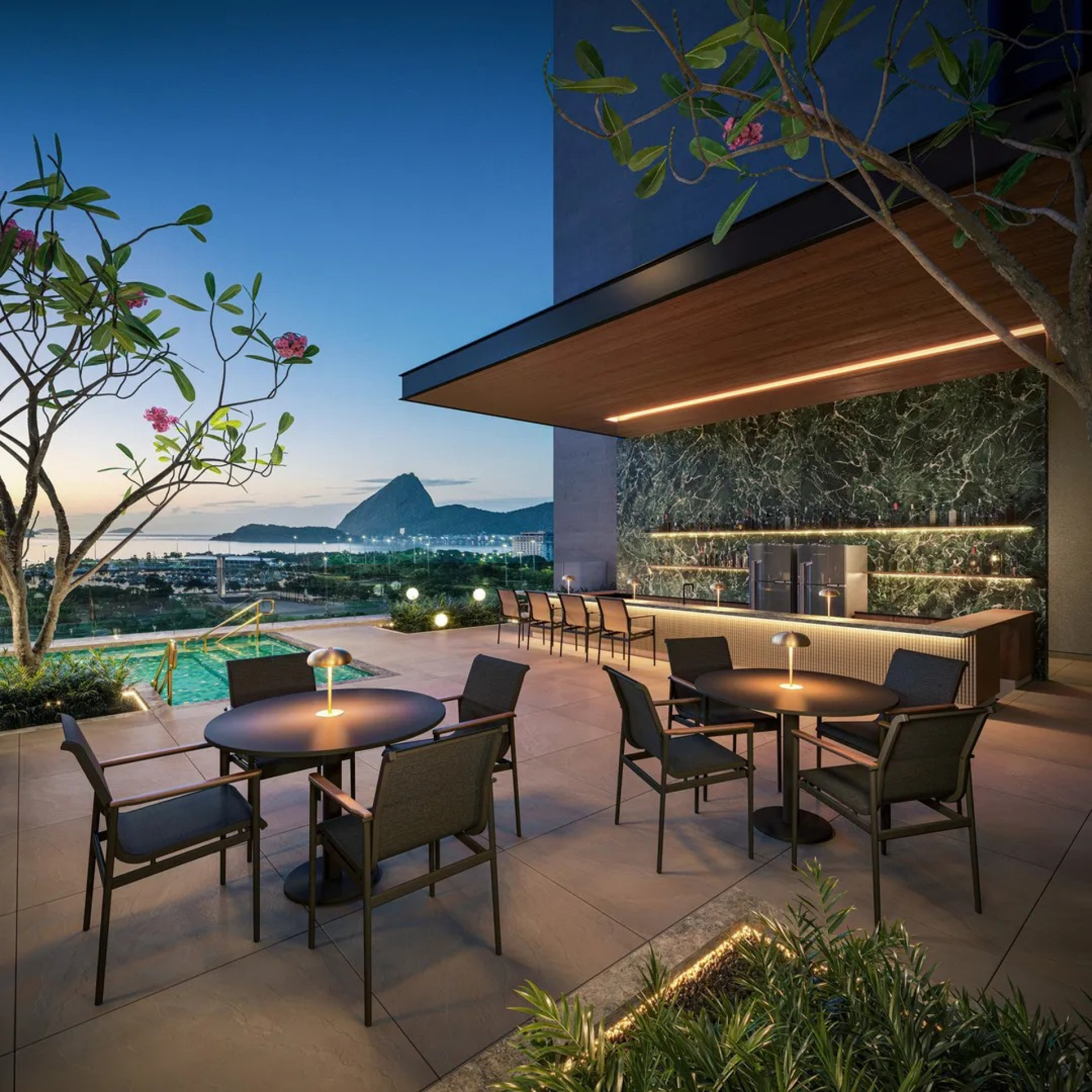 Rooftop com piscina e bar no projeto do novo Ora - Divulgação
