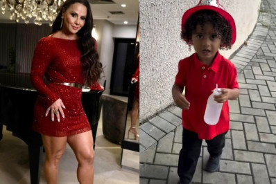 Viviane Araújo encanta ao levar filho para creche com fantasia de bombeiro