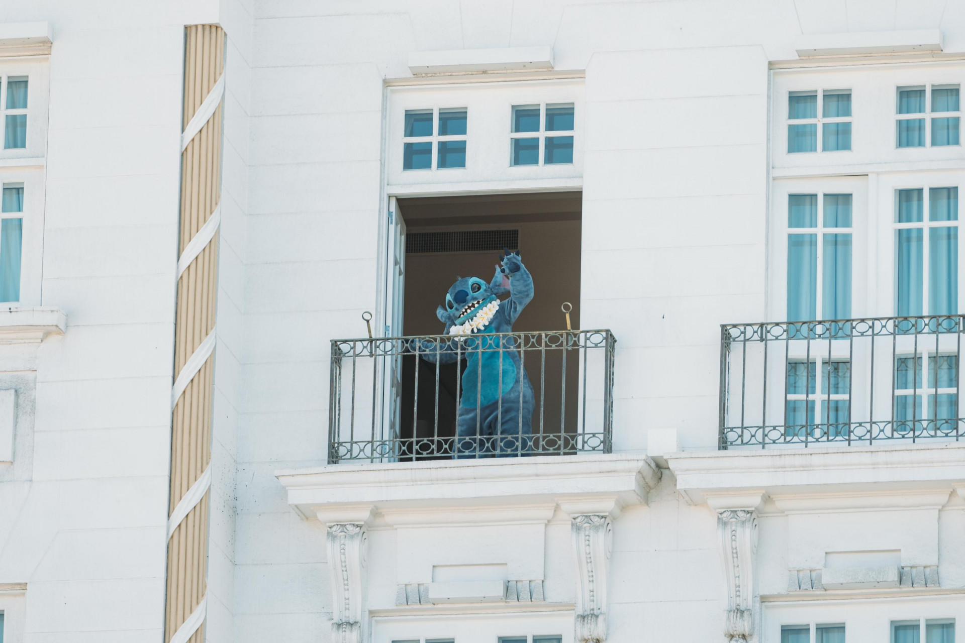 Stitch aparece de surpresa em varanda do Copacabana Palace para fãs da Lady Gaga - Divulgação
