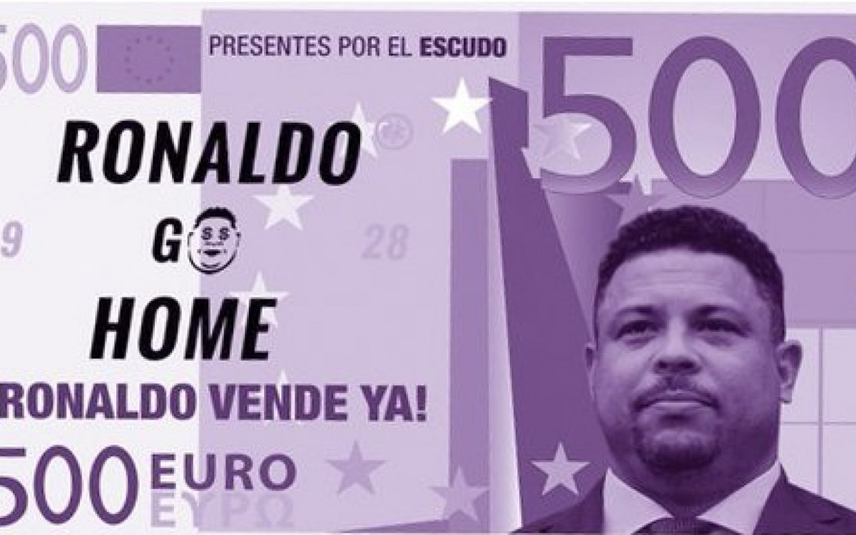 Rosto de Ronaldo estampado em nota de dinheiro como protesto