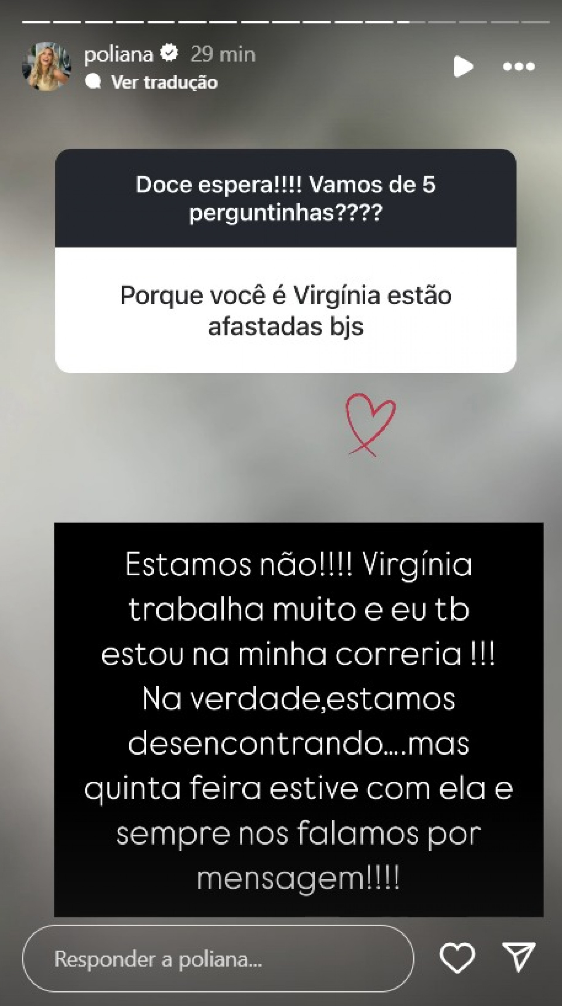 Poliana Rocha nega distanciamento de Virginia  - Reprodução Instagram