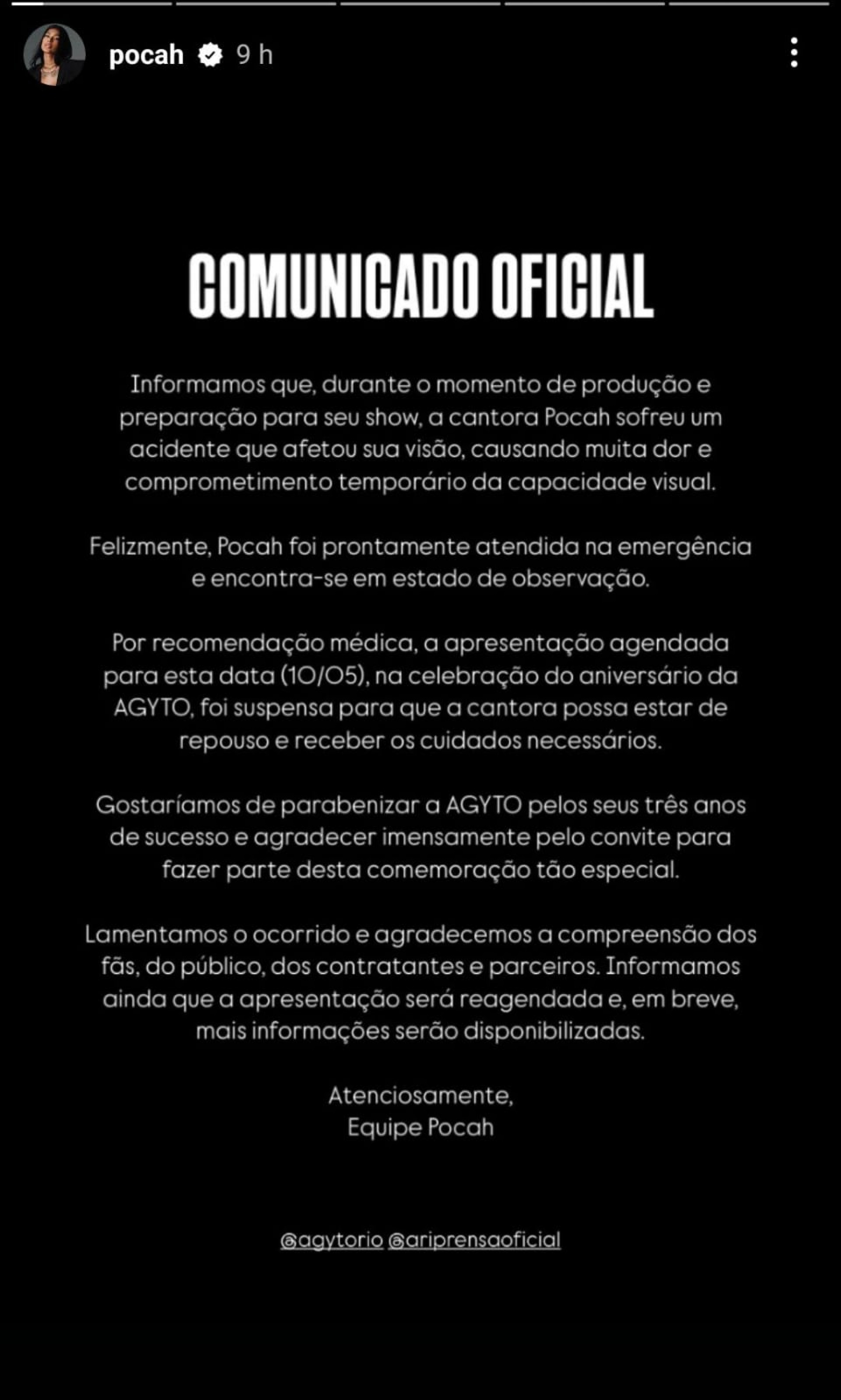 Pocah sofre acidente enquanto se preparava para apresentação: 'Muita dor' - Reprodução / Instagram