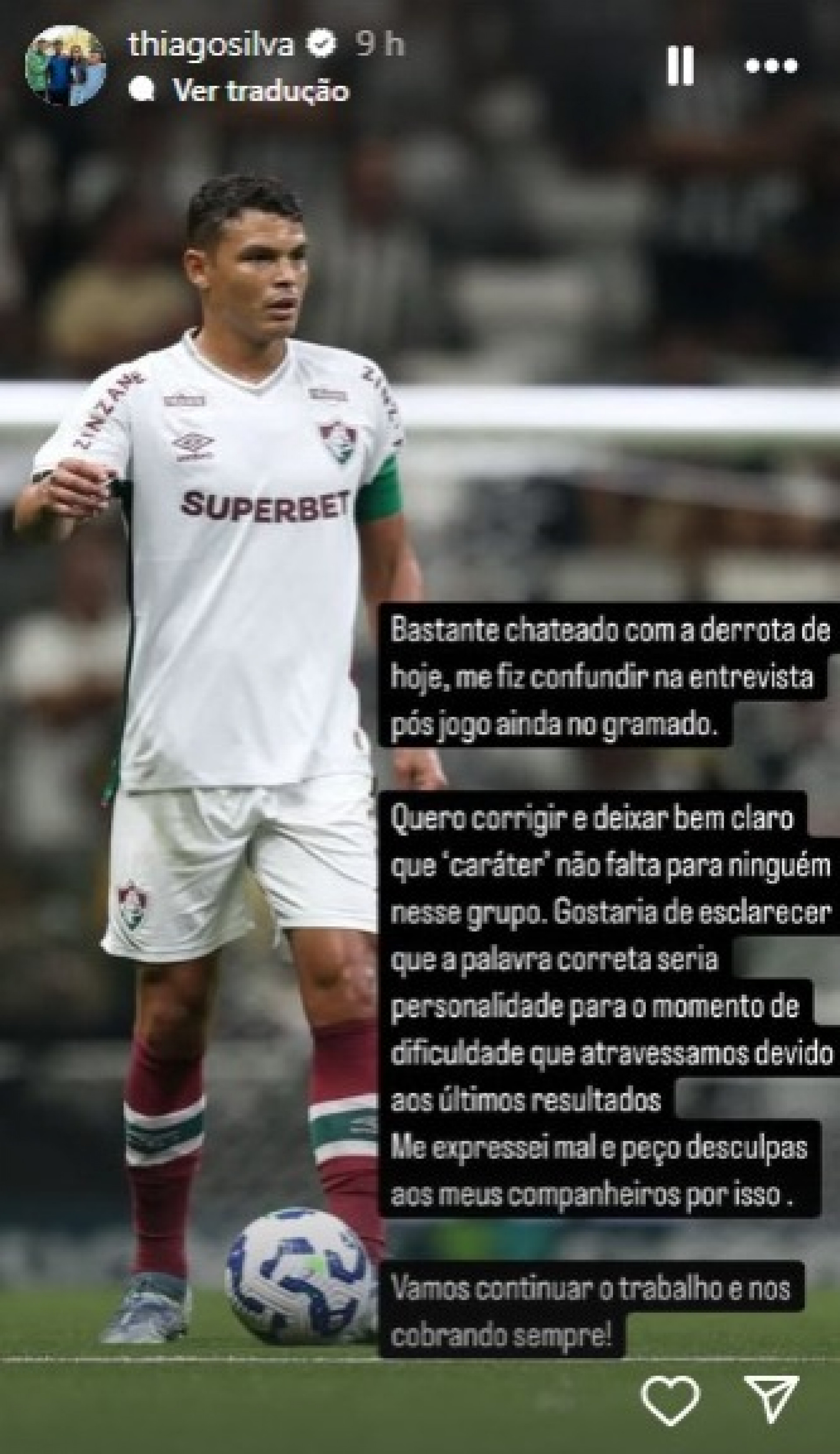 Thiago Silva publicou texto no Instagram