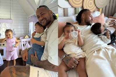 Neymar mostra momento familiar com as filhas Mavie e Helena