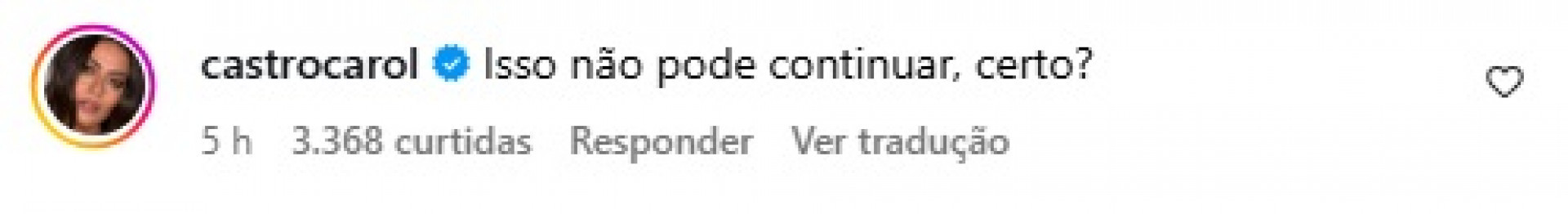 Comentário de Carol Castro na página 'Seremos Resistência' - Reprodução/Instagram 