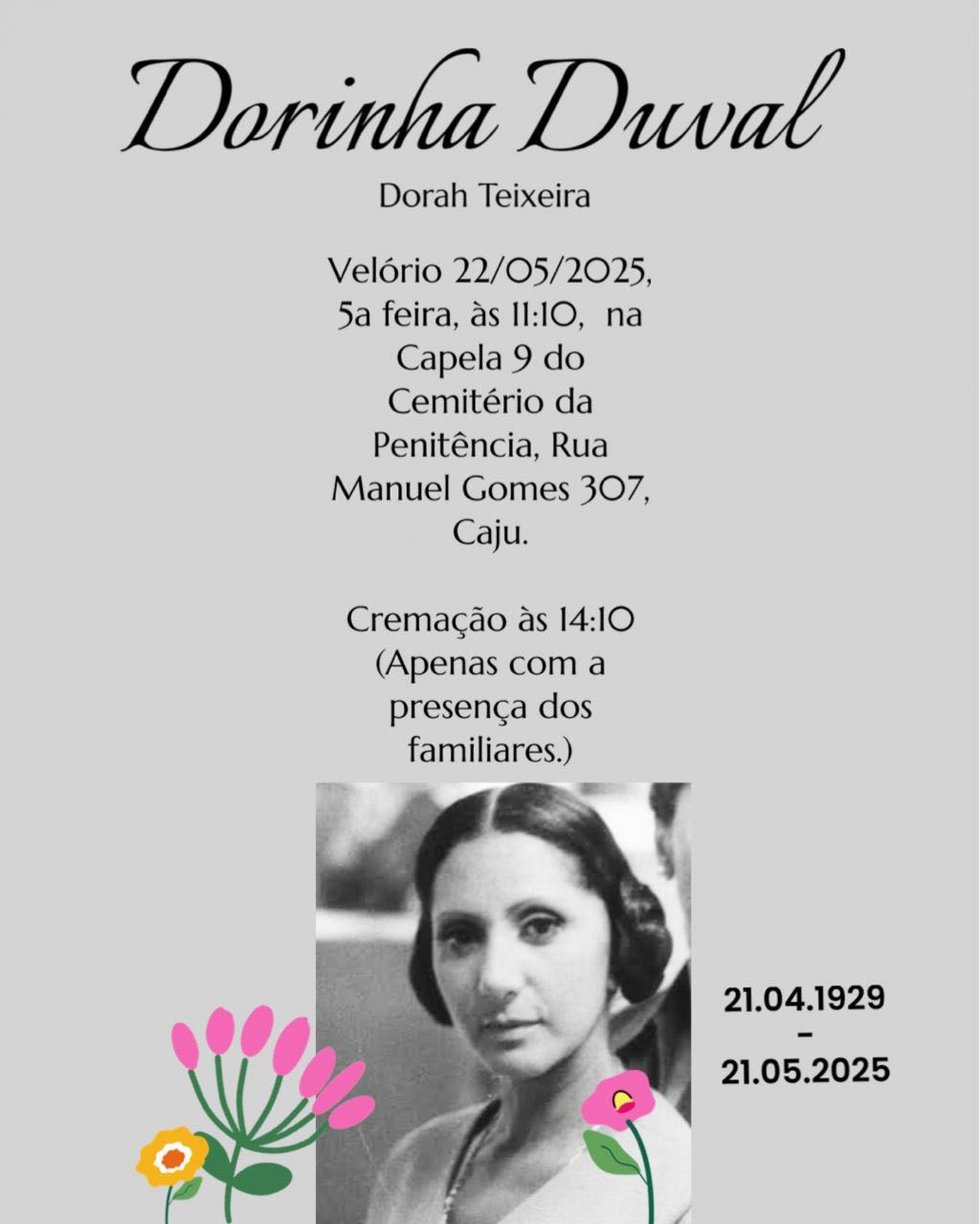 Familiares se despediram de Dorinha Duval nesta quinta-feira (22) - Reprodução/Instagram 