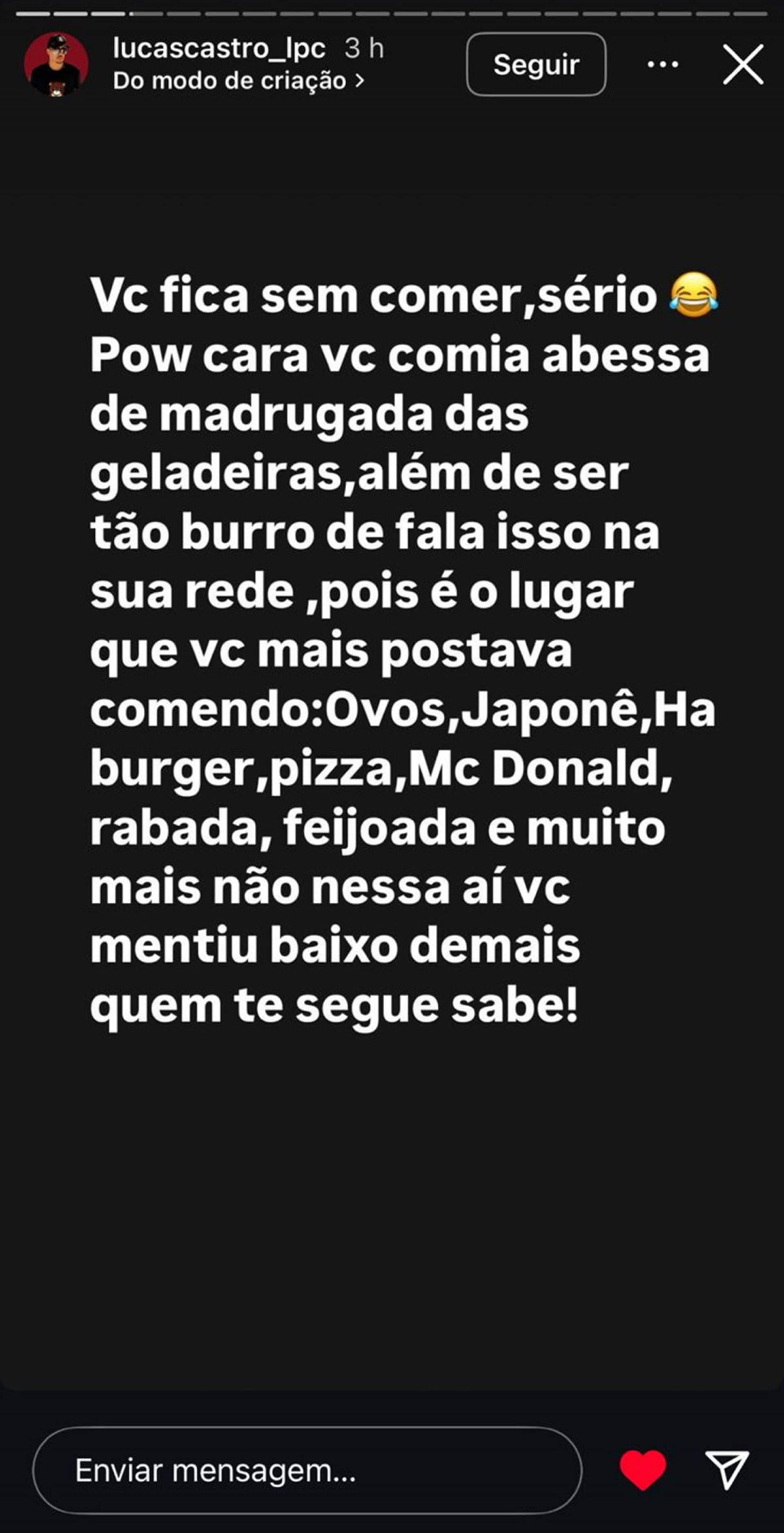 Print tirado do perfil de Lucas Castro - Reprodução/Instagram