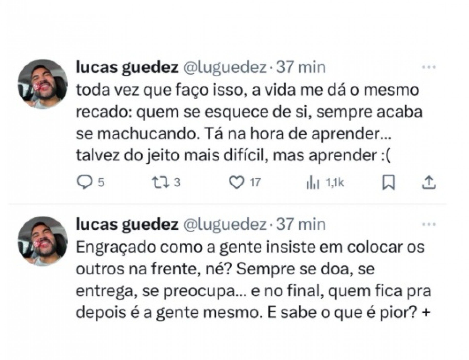 Desabafo de Lucas Guedez no X, antigo Twitter - Reprodução / X