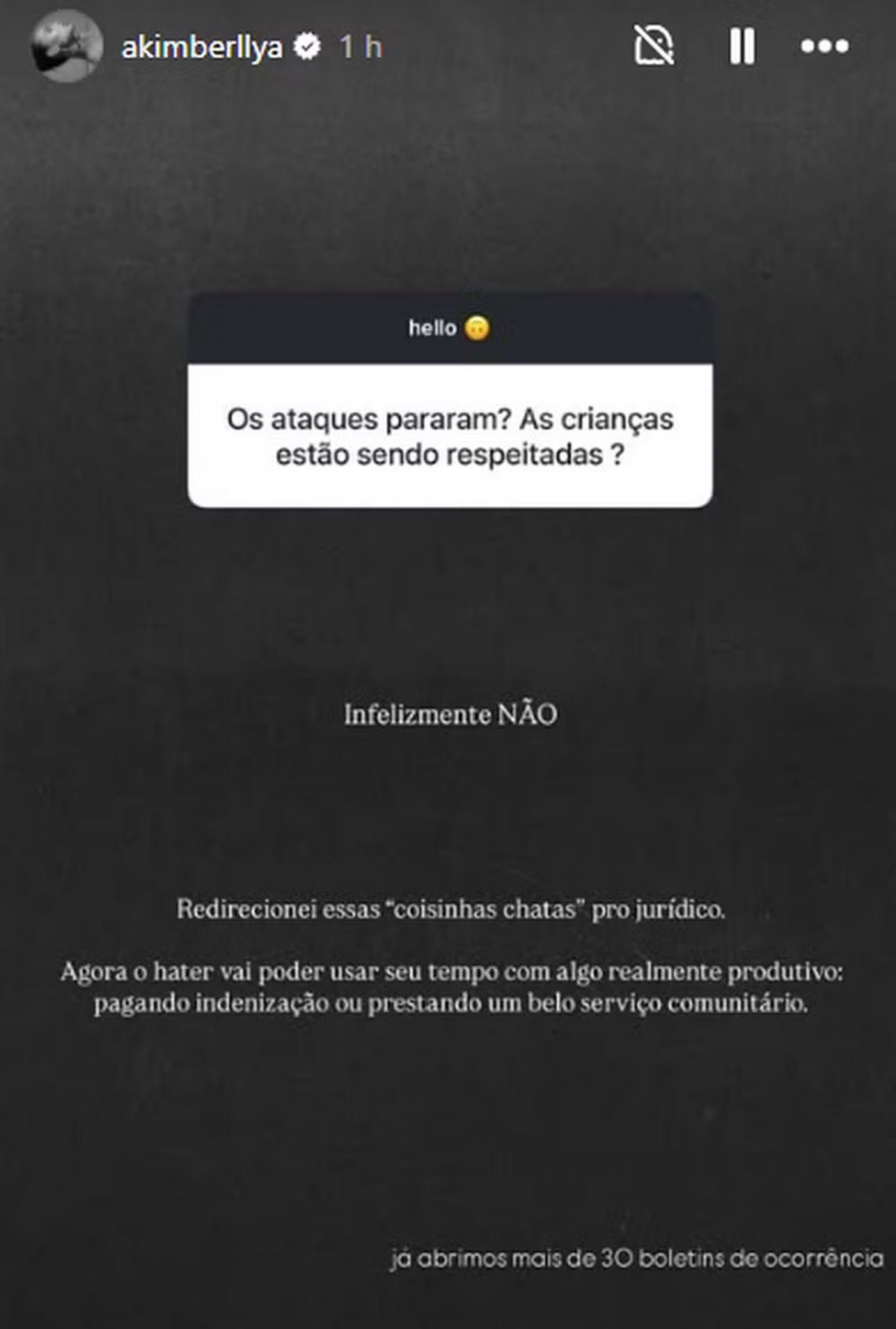 Print tirado dos stories de Amanda Kimberlly - Reprodu&ccedil;&atilde;o/Instagram