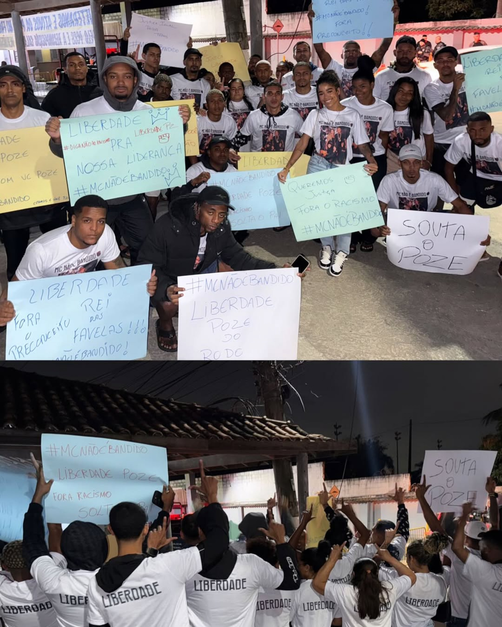 Protesto organizado pela mulher de MC Poze pedindo a liberdade do funkeiro  - Reprodução/Instagram