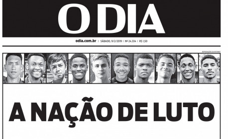 Capa sobre a trag&eacute;dia no Ninho do Urubu em fevereiro de 2019 - Arquivo / Ag&ecirc;ncia O Dia 