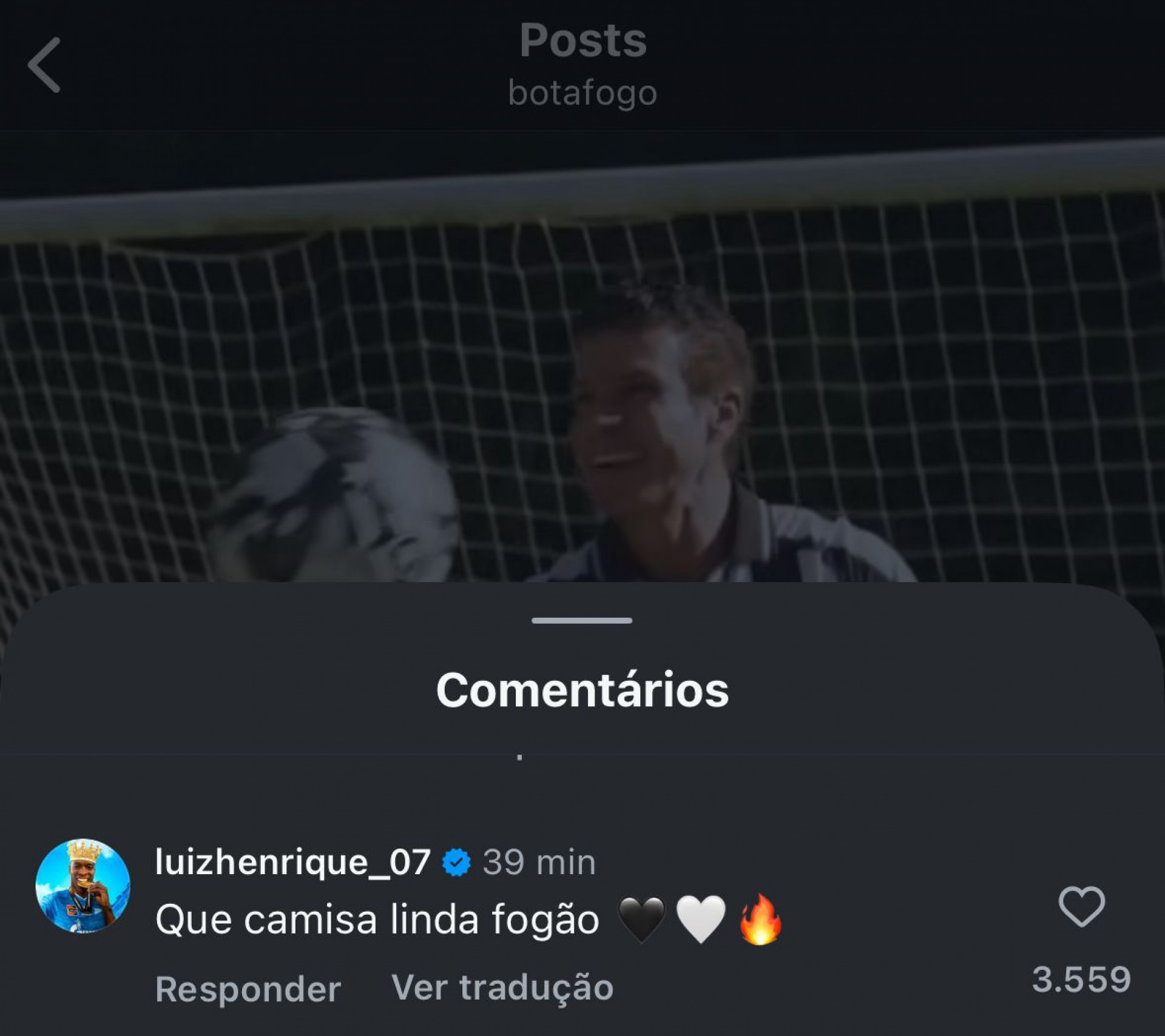 Coment&aacute;rio de Luiz Henrique na publica&ccedil;&atilde;o do Botafogo - Reprodu&ccedil;&atilde;o/Instagram