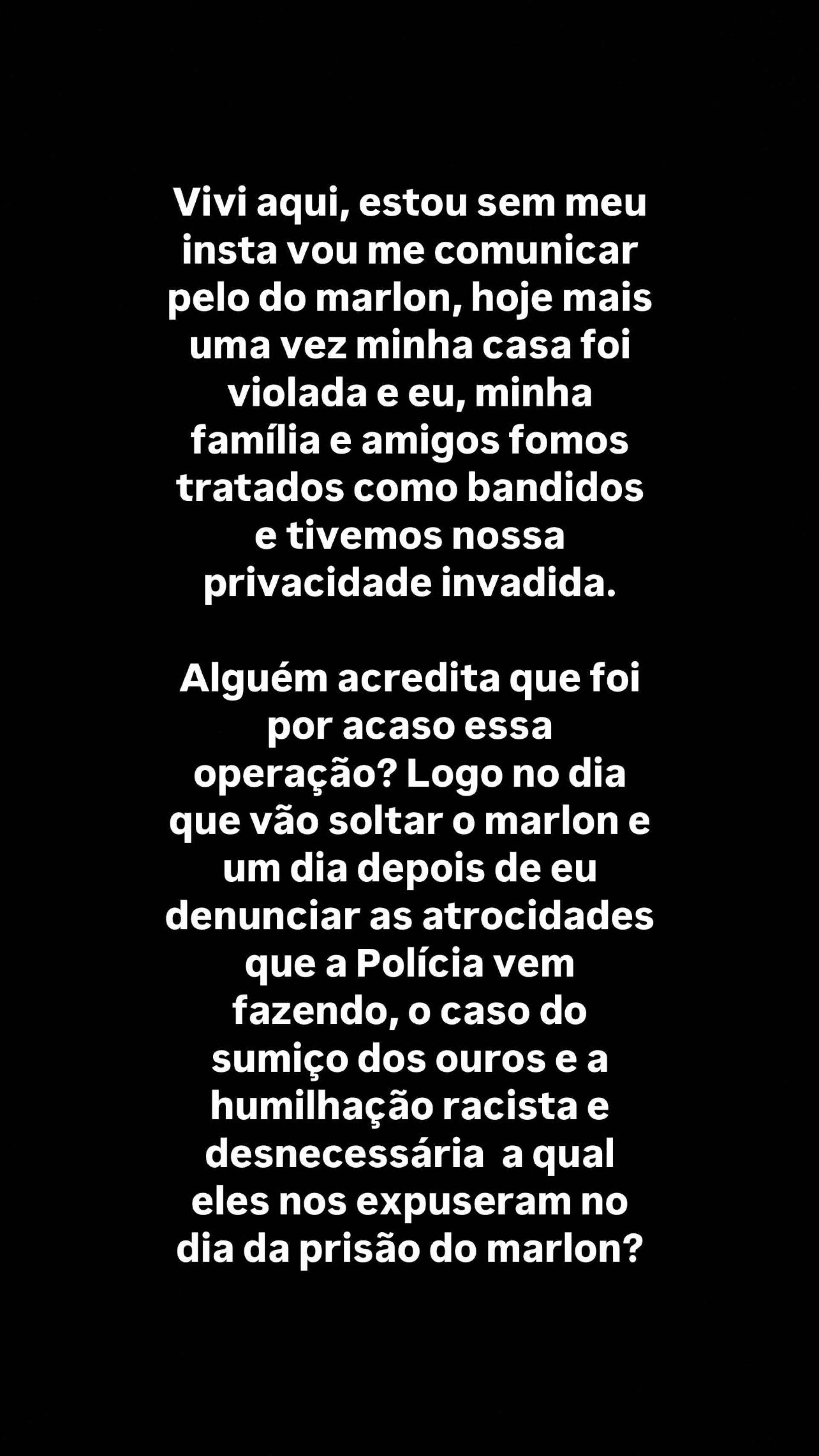 Mulher de MC Poze publica desabafo em rede social - Reprodu&ccedil;&atilde;o do Instagram