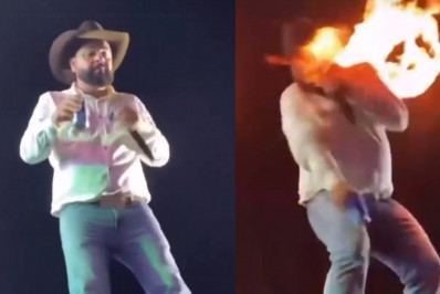 Vídeo! Léo, da dupla com Raphael, é atingido por chamas em show 