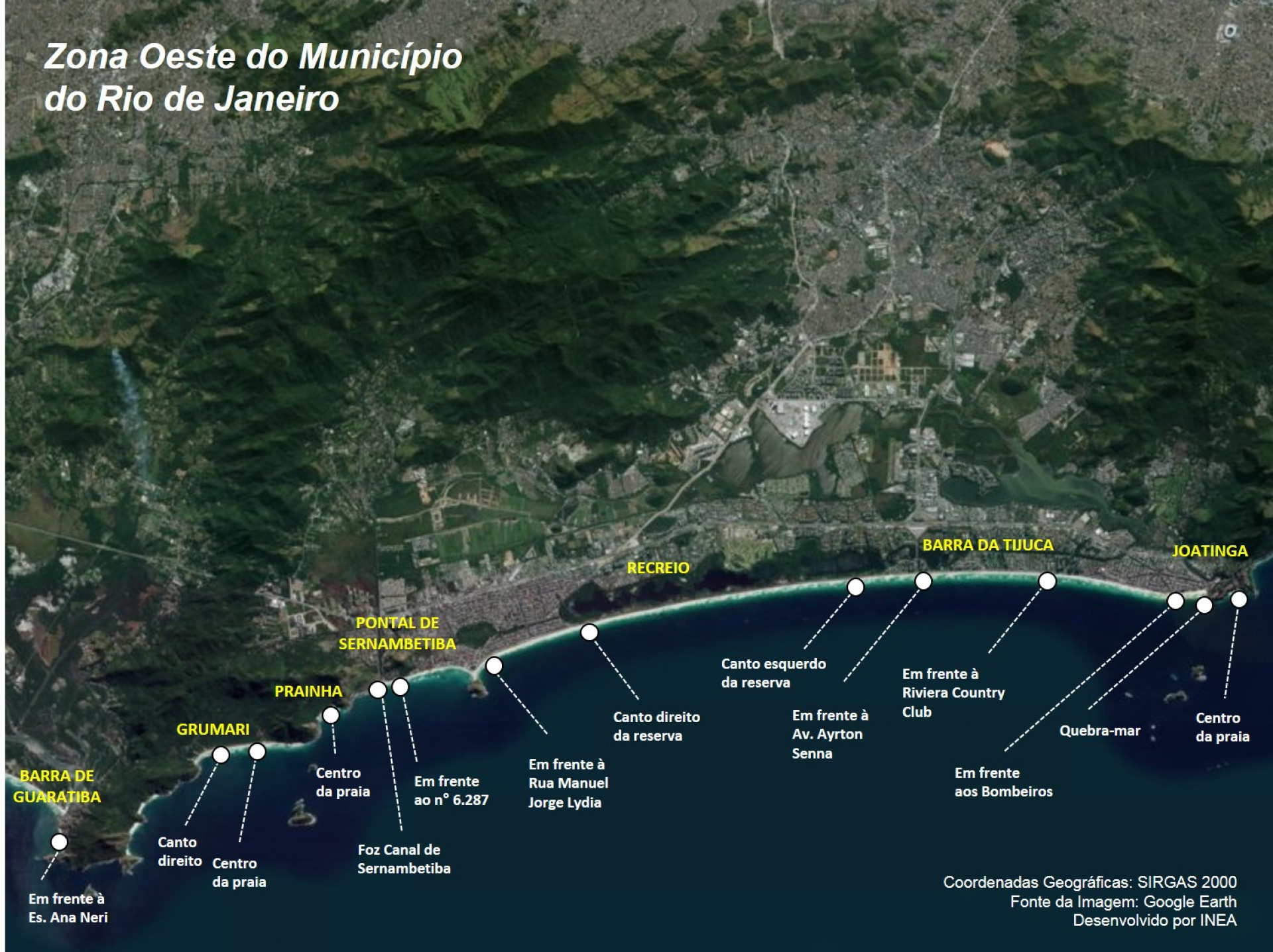 Localização dos pontos de amostragem do Inea - Divulgação/Inea
