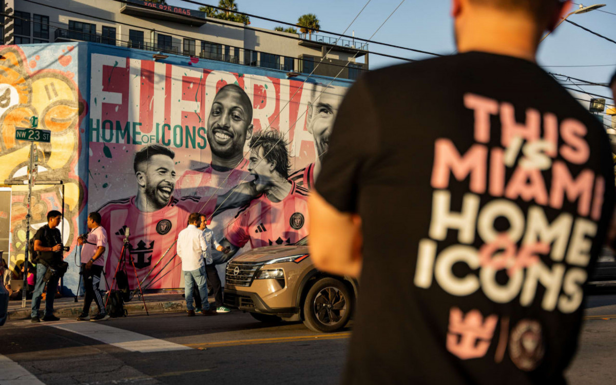 Mural feito em Wynwood, em Miami, para o Inter Miami, com a legenda: 'casa de &iacute;cones' - Divulga&ccedil;&atilde;o / Inter Miami