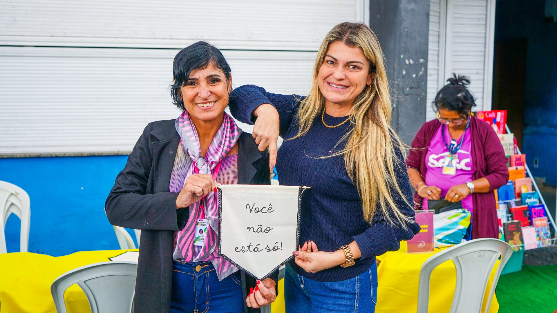 A subsecret&aacute;ria da Mulher, Ruth Tebaldi e a vice-prefeita e secret&aacute;ria de Cidadania e Direitos Humanos, Dra. Let&iacute;cia Costa durante o evento - Gilberto Rocha/ PMSJM