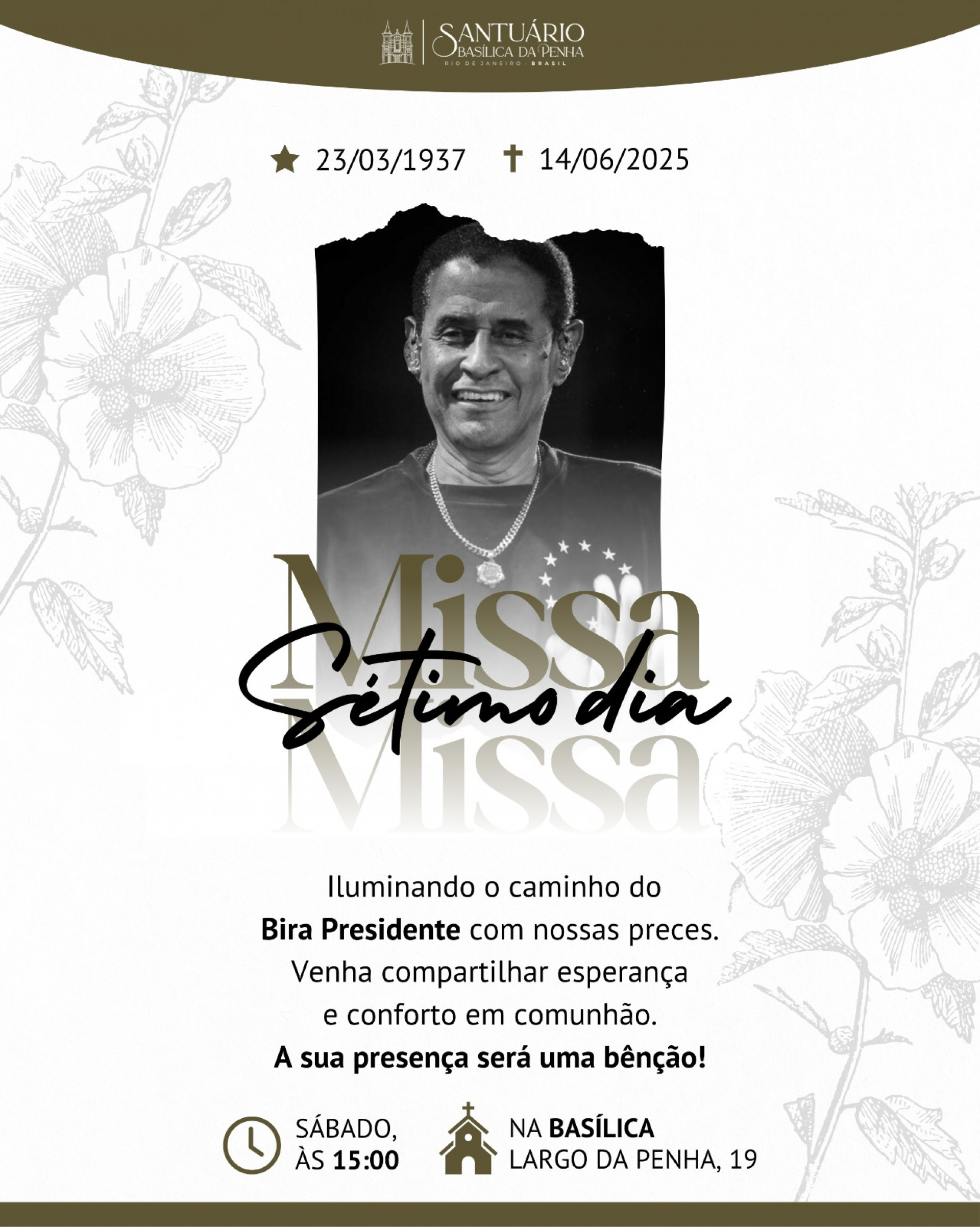 Convite para a missa de s&eacute;timo dia do Bira Presidente - Divulga&ccedil;&atilde;o / Cacique de Ramos