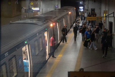 Cachorro é resgatado após invadir linha do metrô e interromper circulação