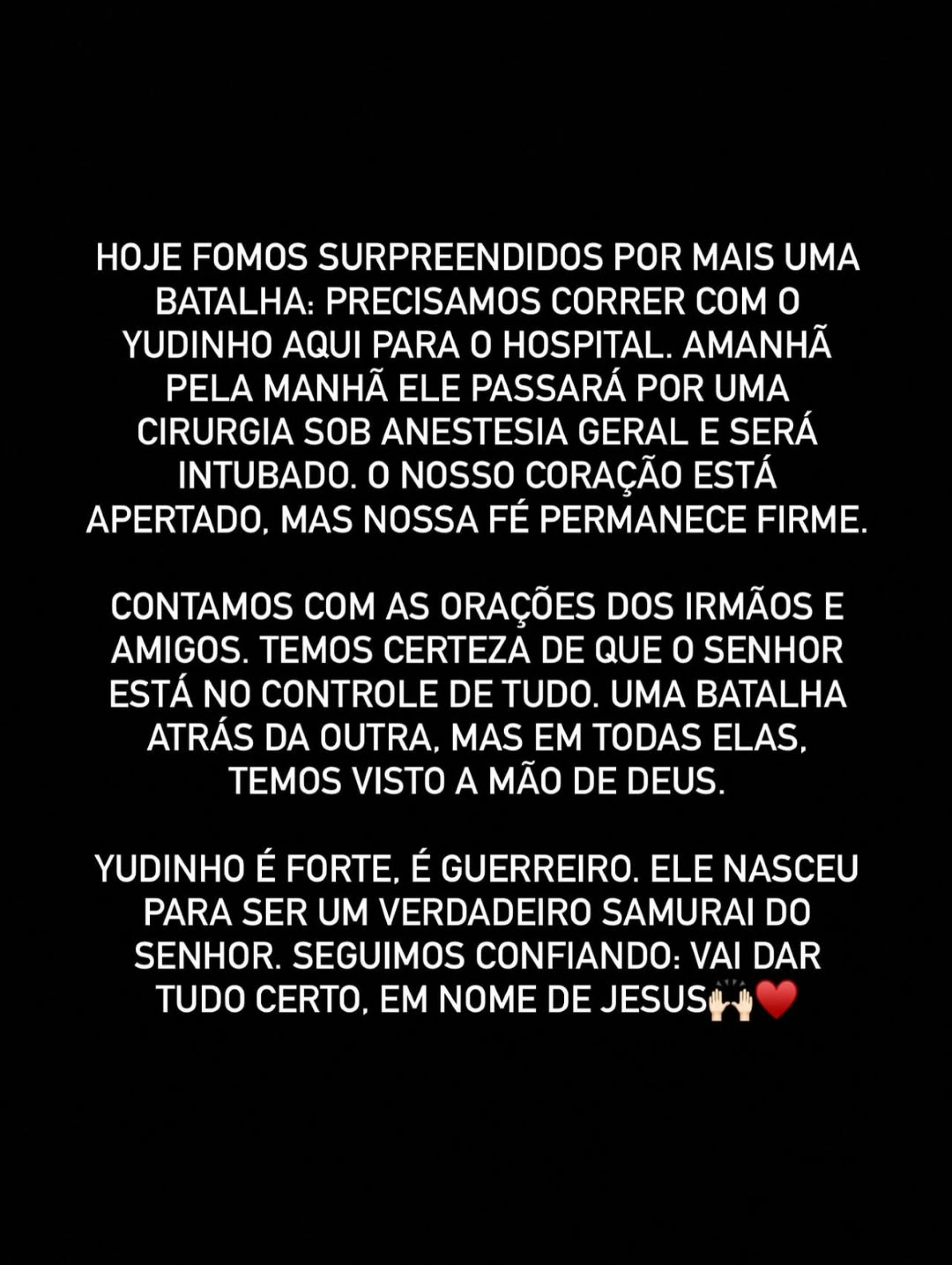 Yudi Tamashiro publicou comunicado sobre internação do filho  - Reprodução/Instagram 